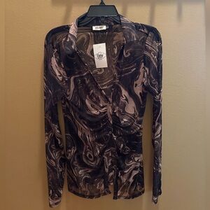 Waverly Black and Brown Swirl Pattern Top